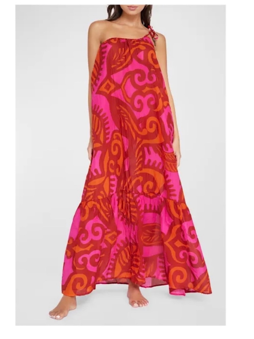 PQ Swim Florence Alessandra Maxi Dress one shoulder red pink size m/l
